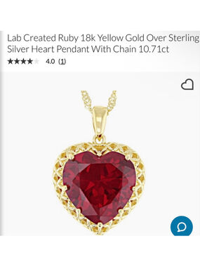 New Heart Pendant Necklace lab created Ruby Sterling Silver 18k Gold